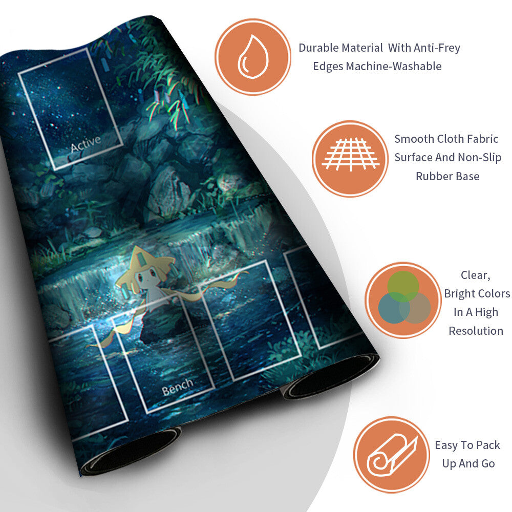 NEW Pokemon Playmat Stitched Edge with Card Zones Free Bag Rubber Playmat Stitched Edge Compatible Pokemon