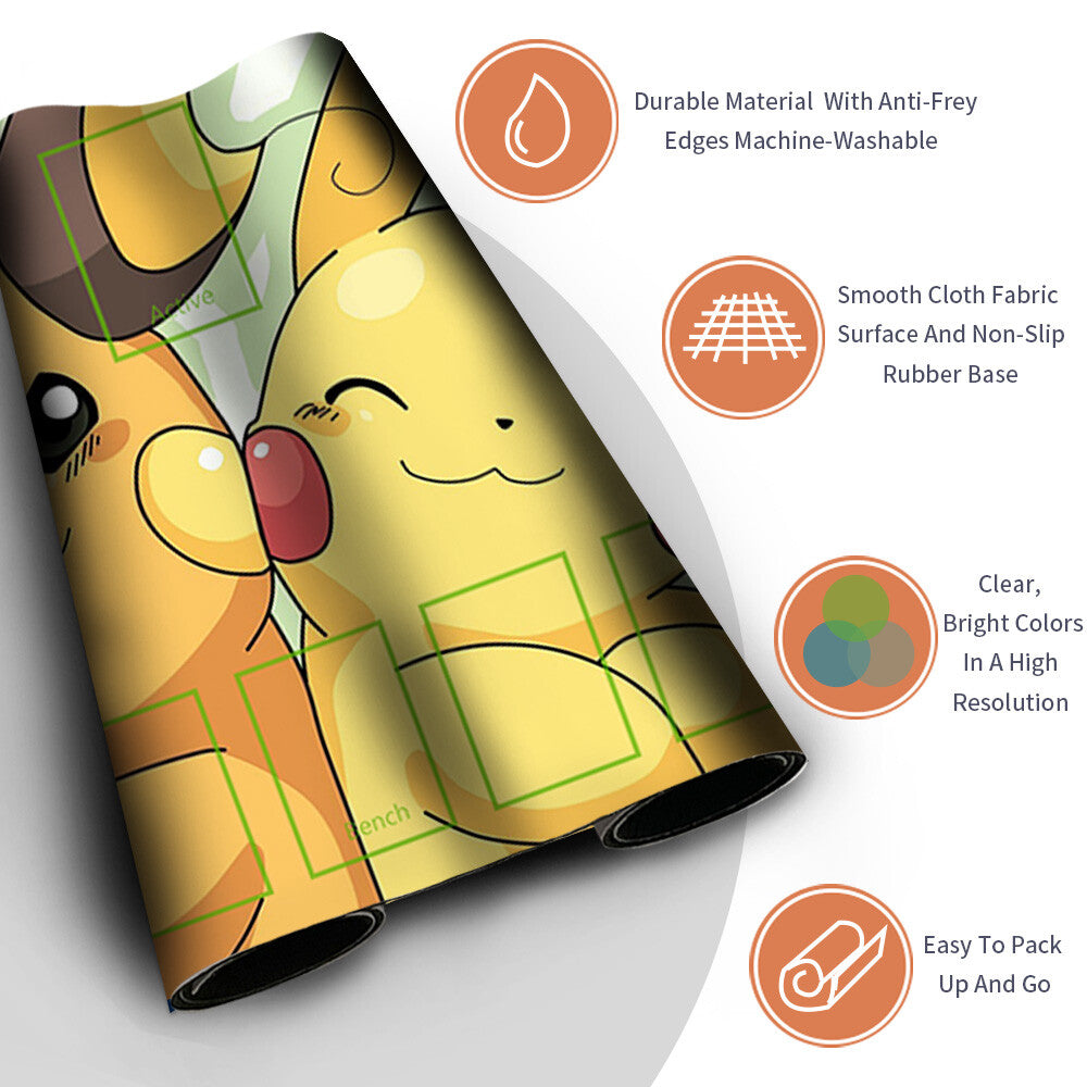 NEW Pokemon Pikachu Playmat Stitched Edge with Card Zones Free Bag Rubber Game Playmat Stitched Edge of TCG