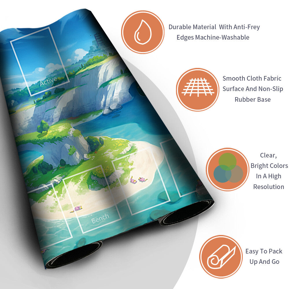 NEW Pokemon Playmat Stitched Edge with Card Zones Free Bag Rubber Playmat Stitched Edge Compatible Pokemon