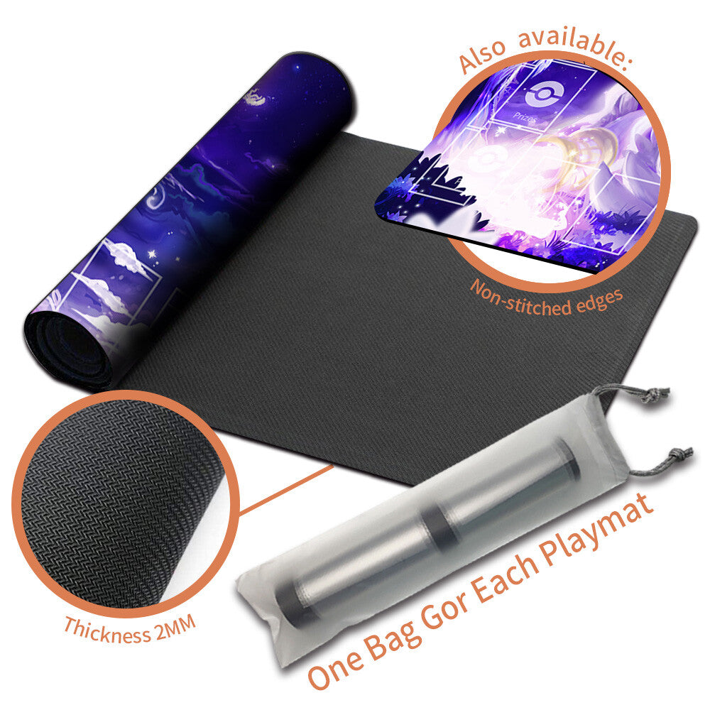 NEW Pokemon Playmat Stitched Edge with Card Zones Free Bag Rubber Playmat Stitched Edge Compatible Pokemon