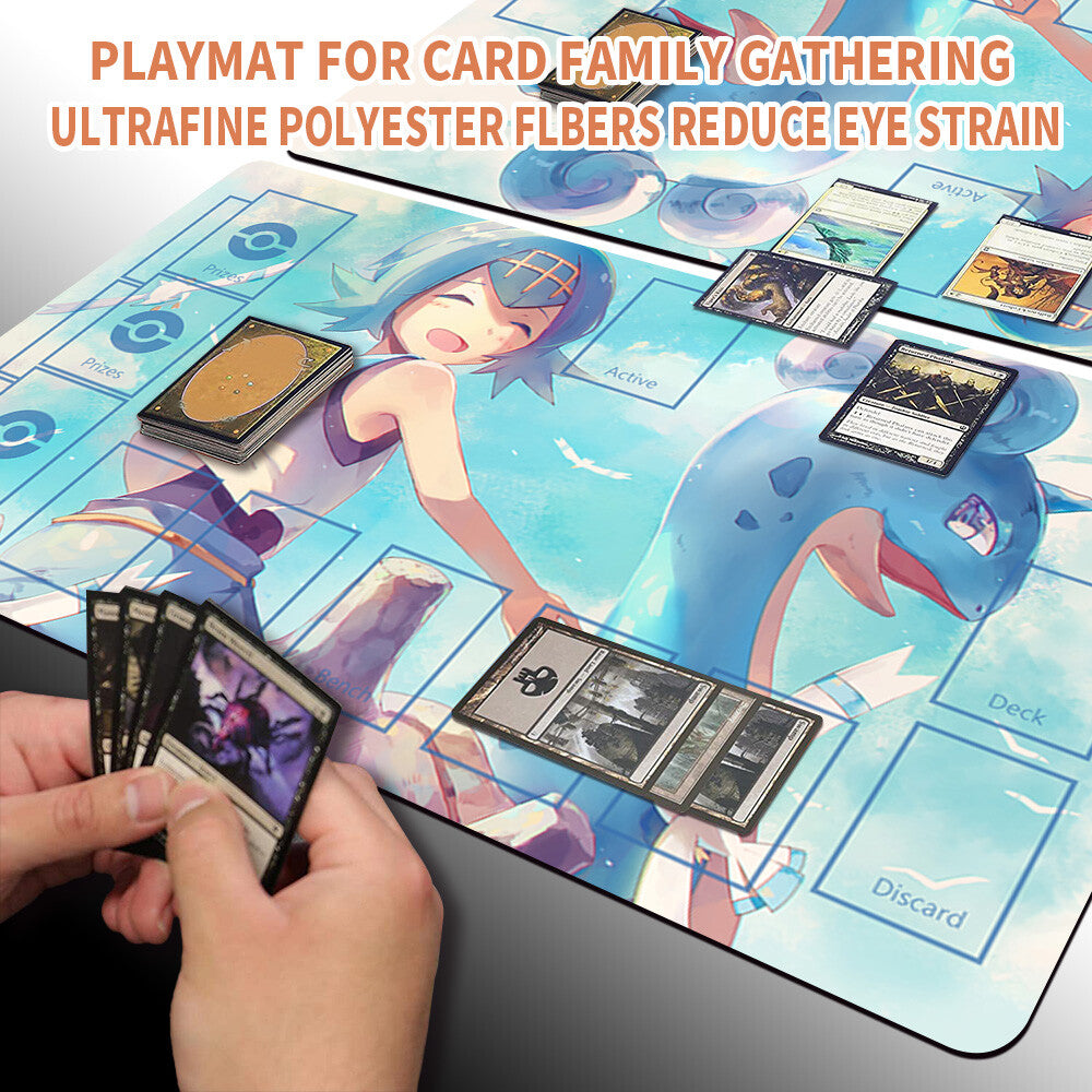 NEW Pokemon Playmat Stitched Edge with Card Zones Free Bag Rubber Playmat Stitched Edge Compatible Pokemon