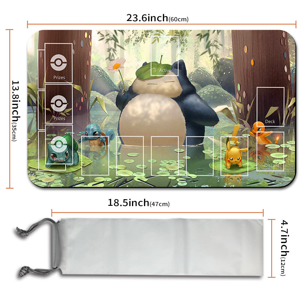 NEW Pokemon Snorlax Playmat Stitched Edge with Card Zones Free Bag Rubber Game Playmat Stitched Edge of TCG