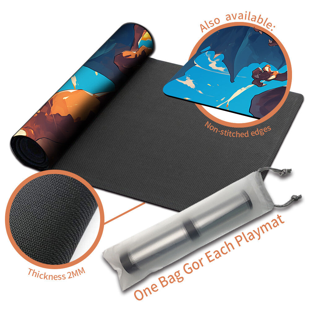 New Pokemon Charizard Playmat Stitched Edge with Free Bag | Pokemon TCG Playmat Stitched Edge | 1351898