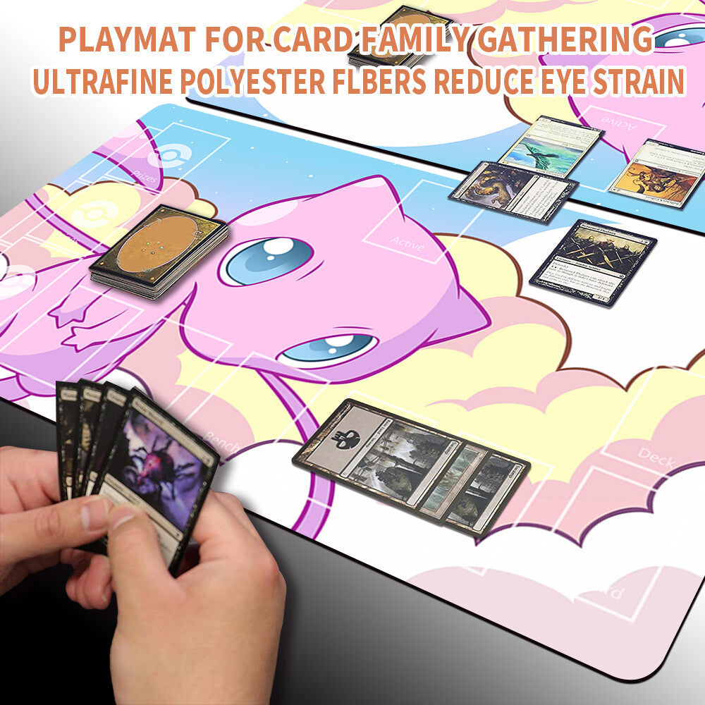 Pokemon Mew Playmat Stitched Edge With Zones + Free Bag Card Game Playmat Stitched Edge of MTG TCG CCG
