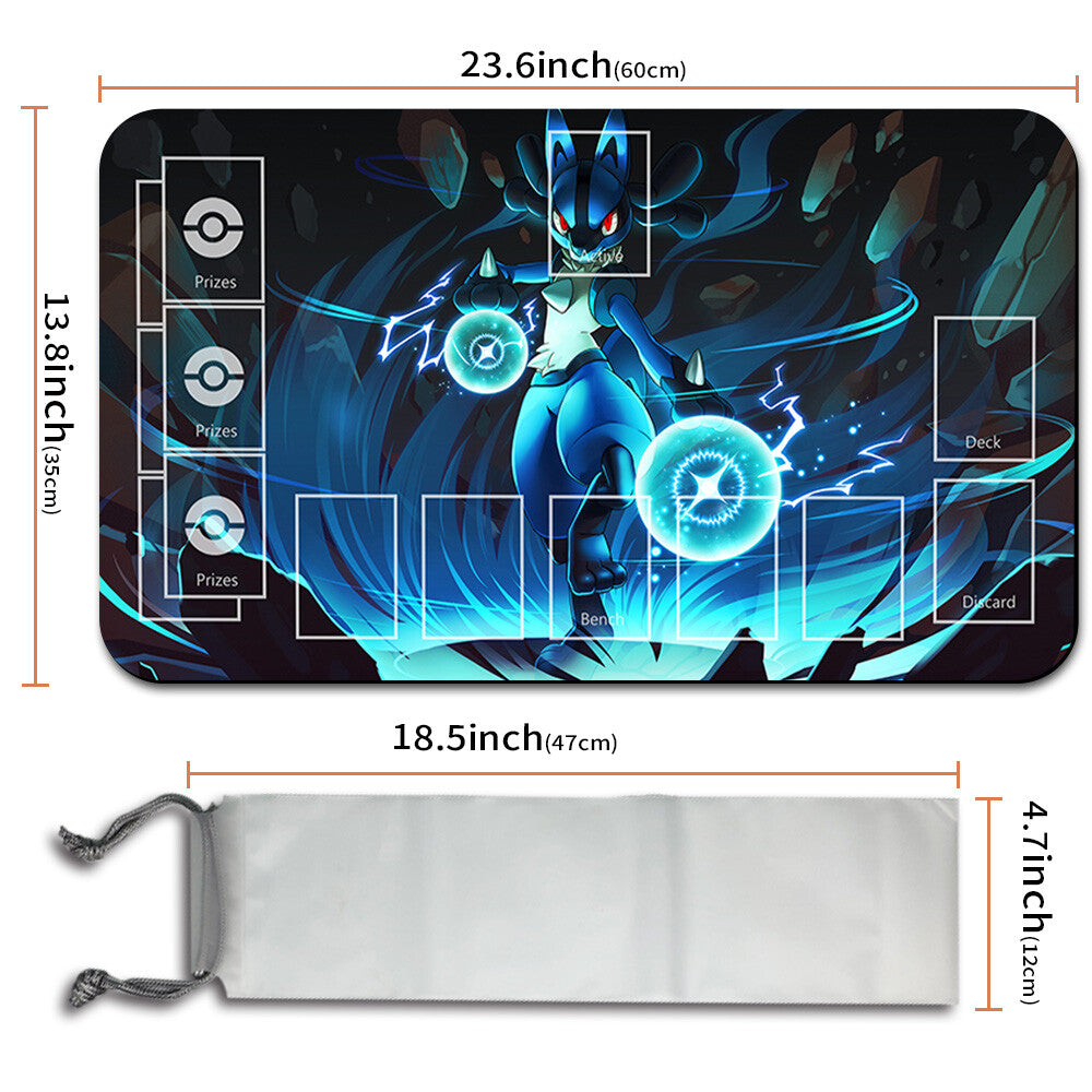 NEW Pokemon Lucario Playmat Stitched Edge with Card Zones Free Bag Rubber Game Playmat Stitched Edge of TCG