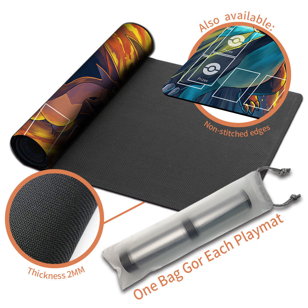 Pokemon Charizard Playmat Stitched Edge With Zones + Free Bag Card Game Playmat Stitched Edge of MTG TCG CCG