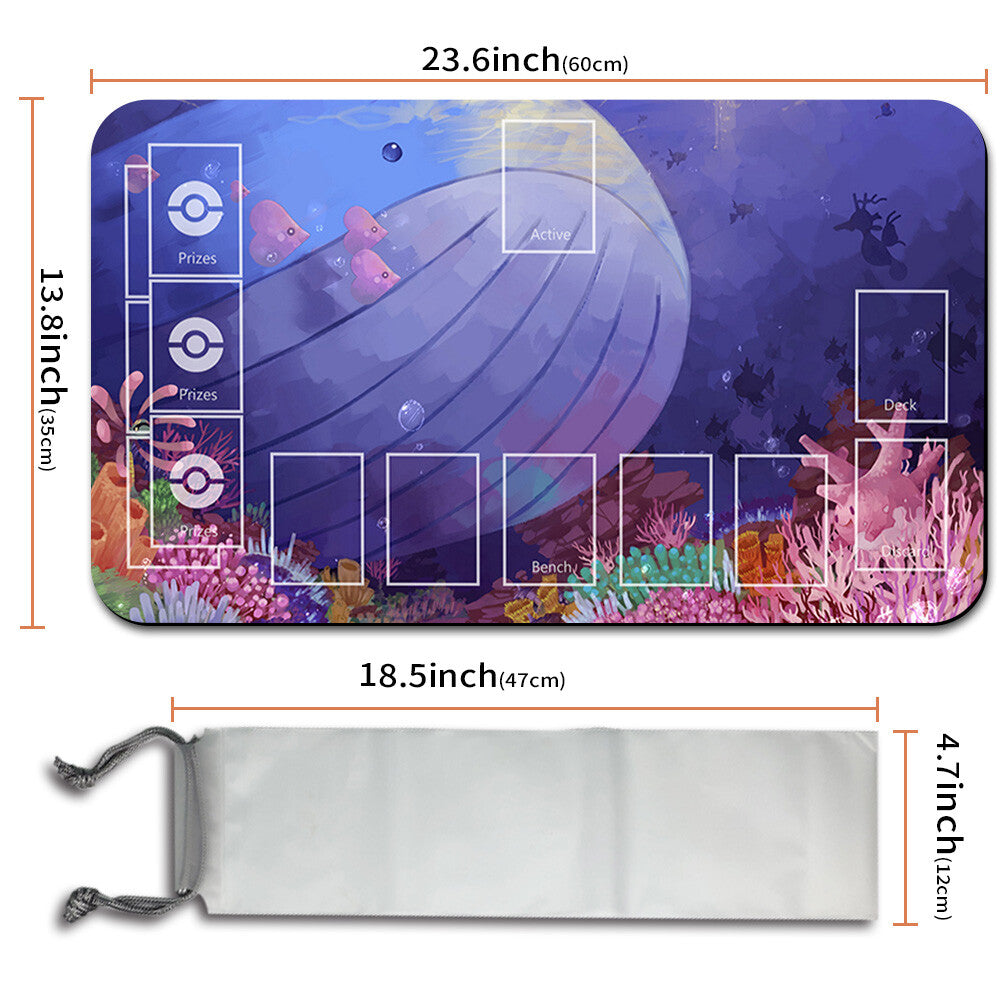 NEW Pokemon Playmat Stitched Edge with Card Zones Free Bag Rubber Playmat Stitched Edge Compatible Pokemon