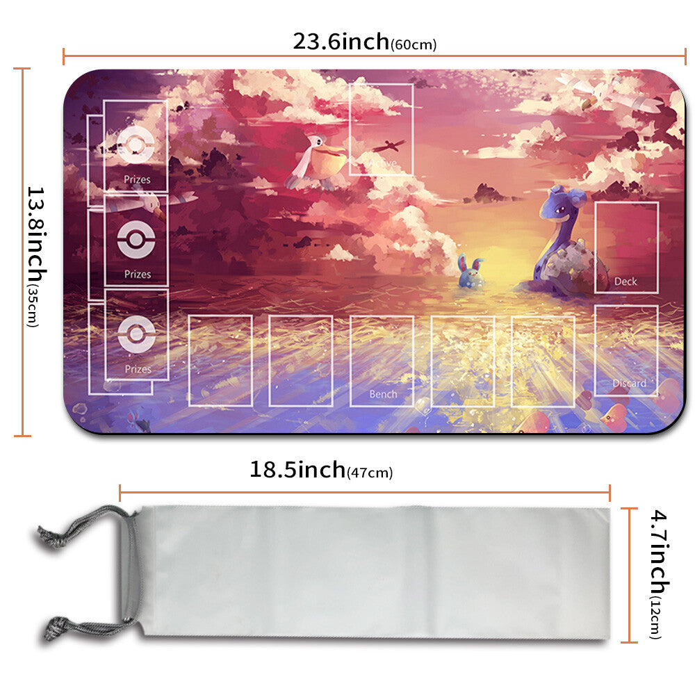 NEW Pokemon Playmat Stitched Edge with Card Zones Free Bag Rubber Playmat Stitched Edge Compatible Pokemon