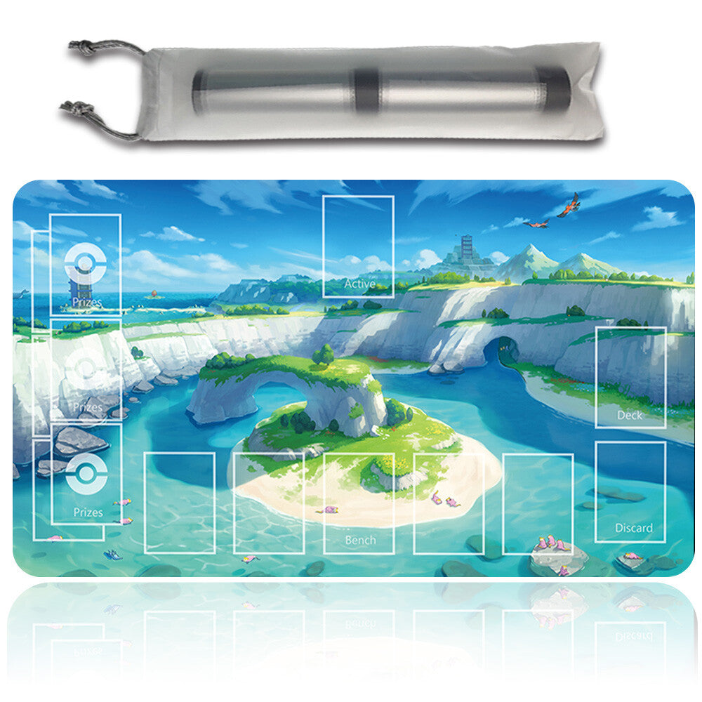 NEW Pokemon Playmat Stitched Edge with Card Zones Free Bag Rubber Playmat Stitched Edge Compatible Pokemon