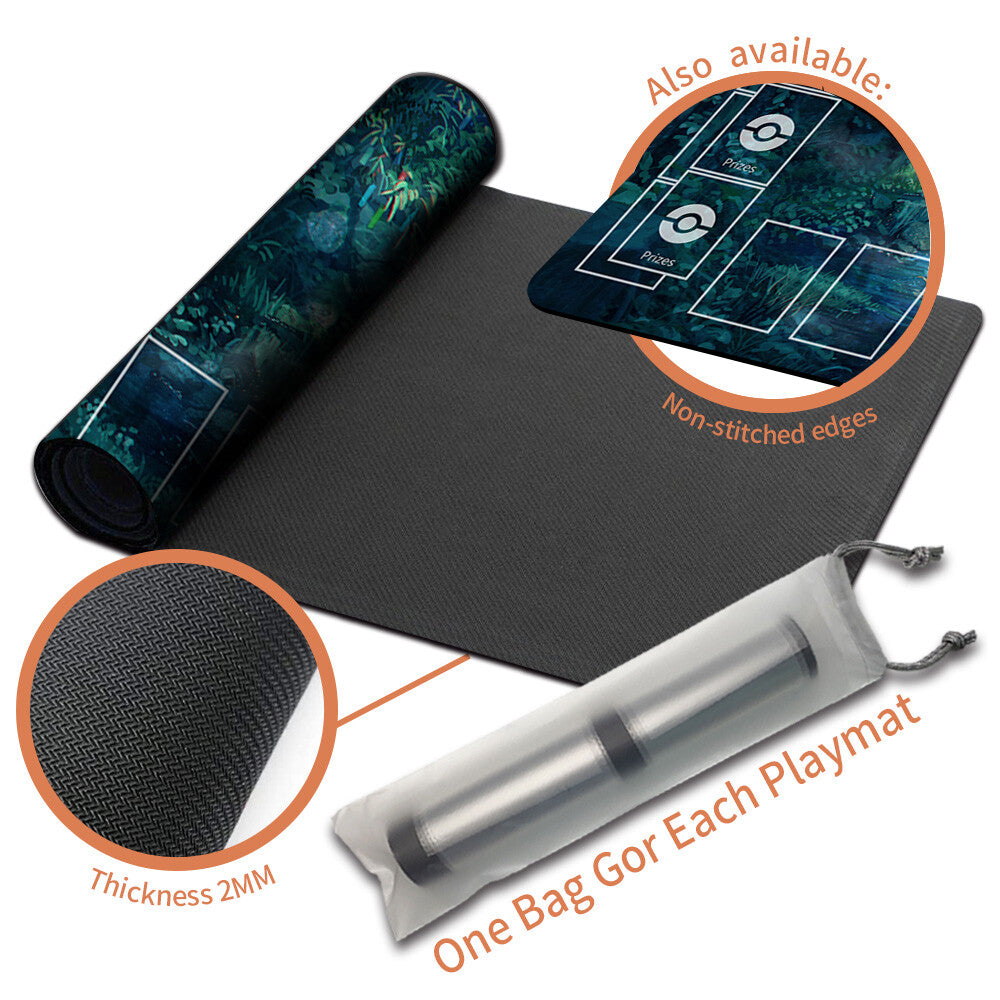 NEW Pokemon Playmat Stitched Edge with Card Zones Free Bag Rubber Playmat Stitched Edge Compatible Pokemon