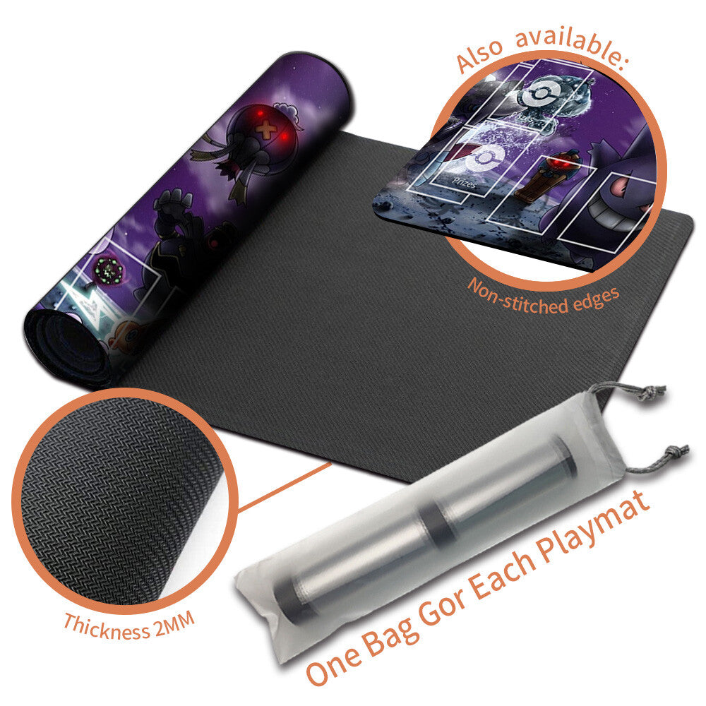 Pokemon Playmat Stitched Edge gengar With Zones + Free Bag Trading Card Game Playmat Stitched Edge of TCG