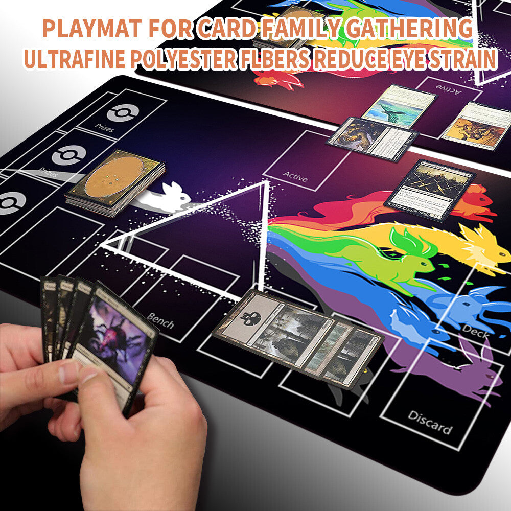 NEW Pokemon Eevee Playmat Stitched Edge with Card Zones Free Bag Rubber Game Playmat Stitched Edge of TCG