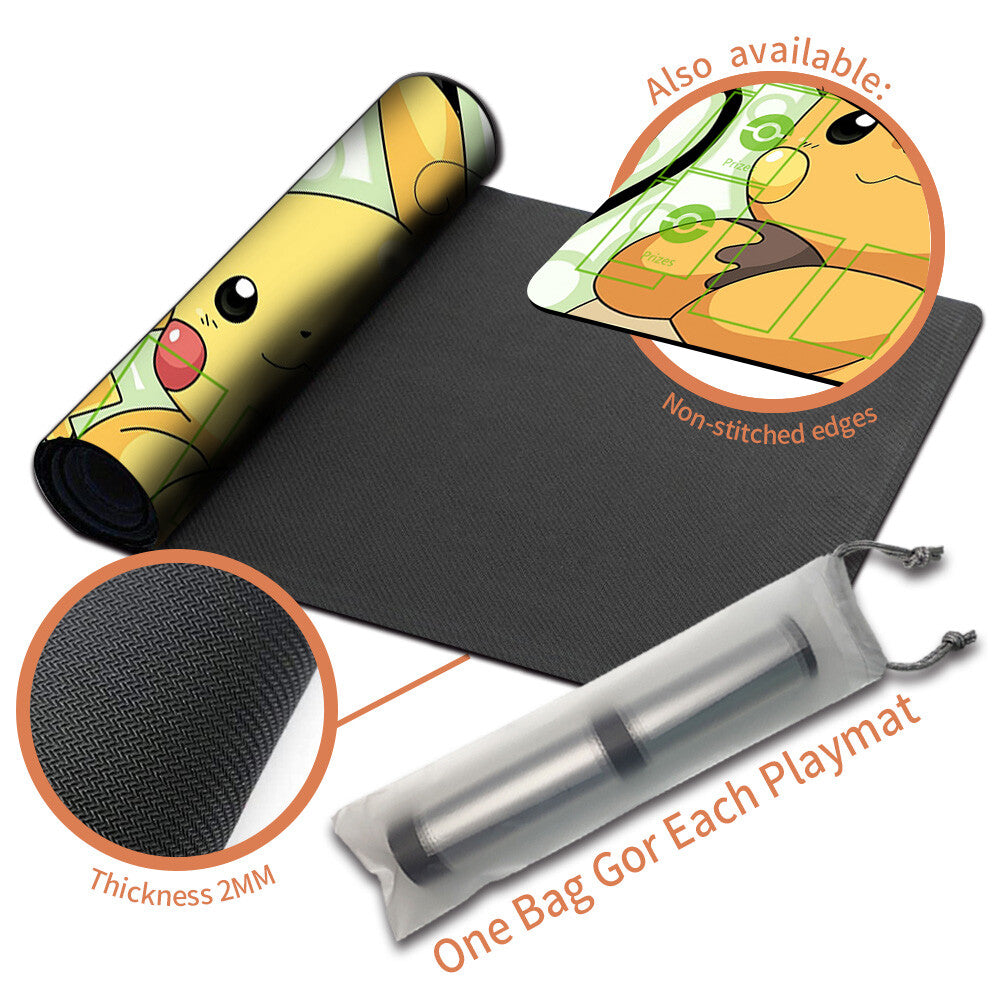 NEW Pokemon Pikachu Playmat Stitched Edge with Card Zones Free Bag Rubber Game Playmat Stitched Edge of TCG