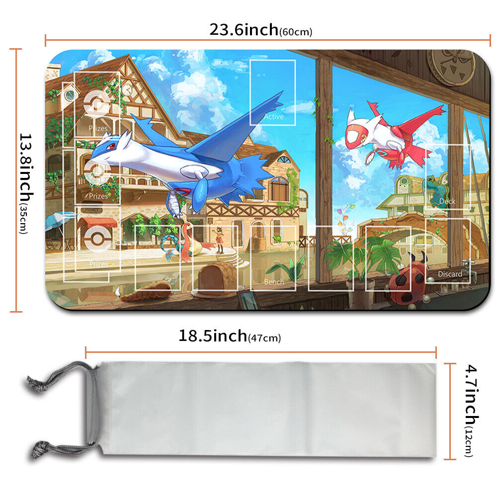 NEW Pokemon Playmat Stitched Edge with Card Zones Free Bag Rubber Playmat Stitched Edge Compatible Pokemon