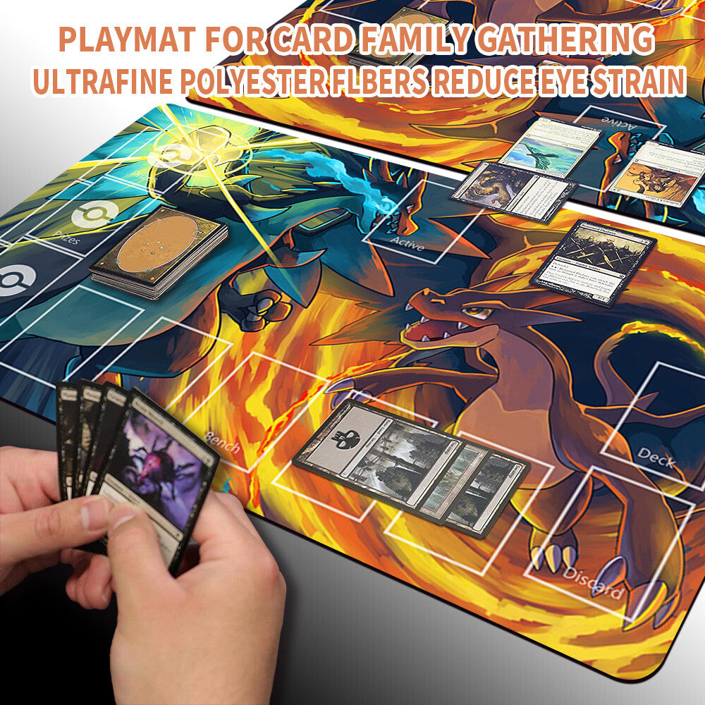 Pokemon Charizard Playmat Stitched Edge With Zones + Free Bag Card Game Playmat Stitched Edge of MTG TCG CCG