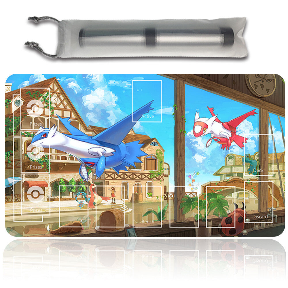 NEW Pokemon Playmat Stitched Edge with Card Zones Free Bag Rubber Playmat Stitched Edge Compatible Pokemon