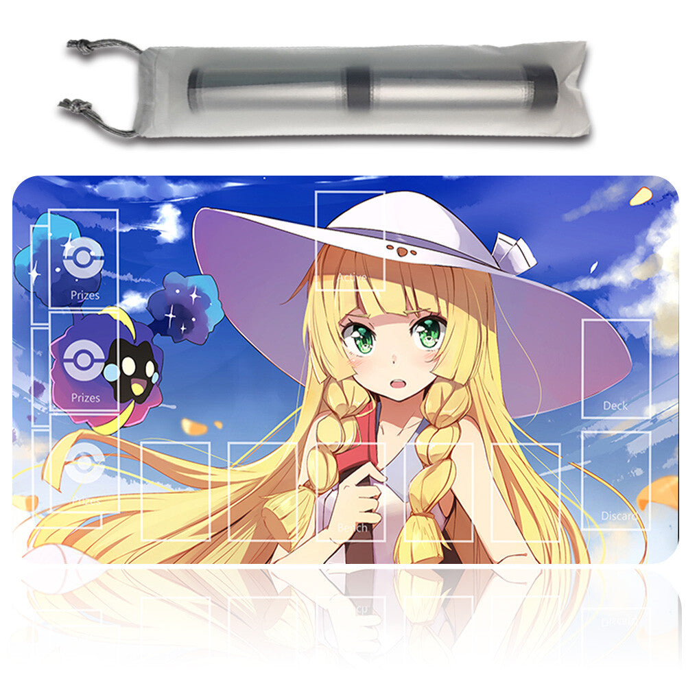 NEW Pokemon Playmat Stitched Edge with Card Zones Free Bag Rubber Playmat Stitched Edge Compatible Pokemon