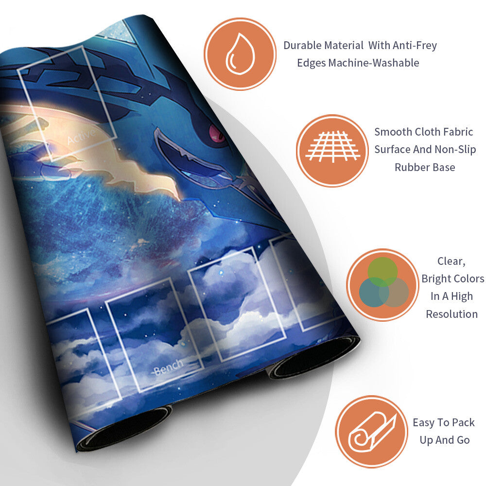 NEW Pokemon Rayquaza Playmat Stitched Edge with Card Zones Free Bag Rubber Game Playmat Stitched Edge of TCG