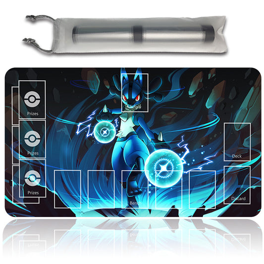 NEW Pokemon Lucario Playmat Stitched Edge with Card Zones Free Bag Rubber Game Playmat Stitched Edge of TCG