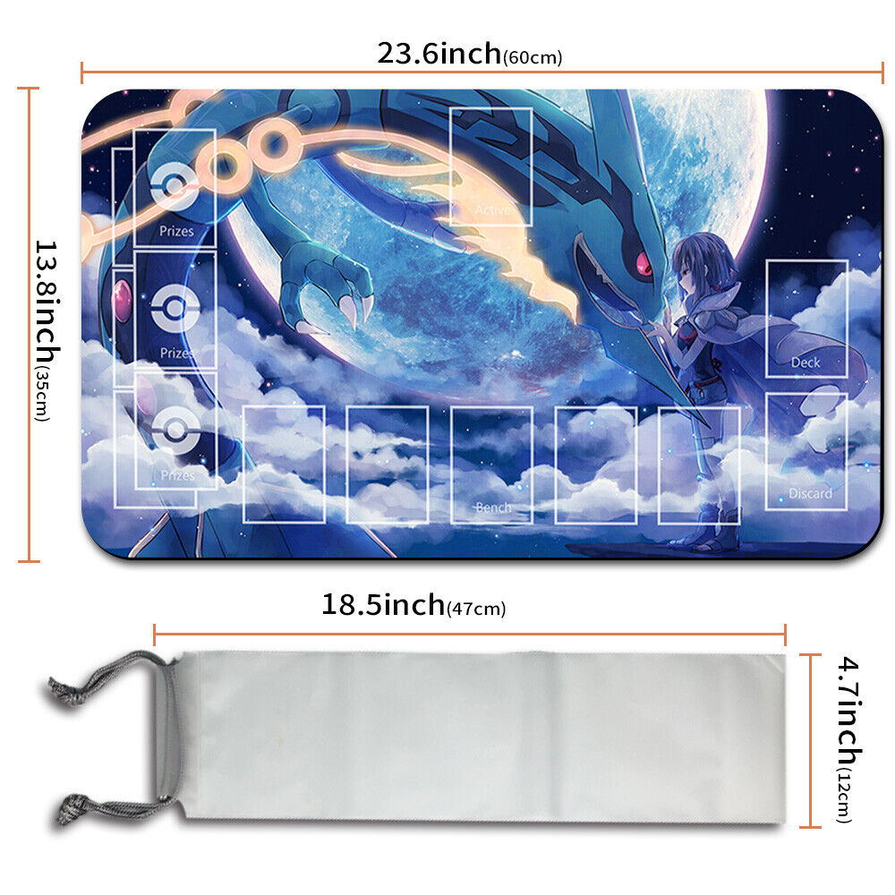 NEW Pokemon Rayquaza Playmat Stitched Edge with Card Zones Free Bag Rubber Game Playmat Stitched Edge of TCG