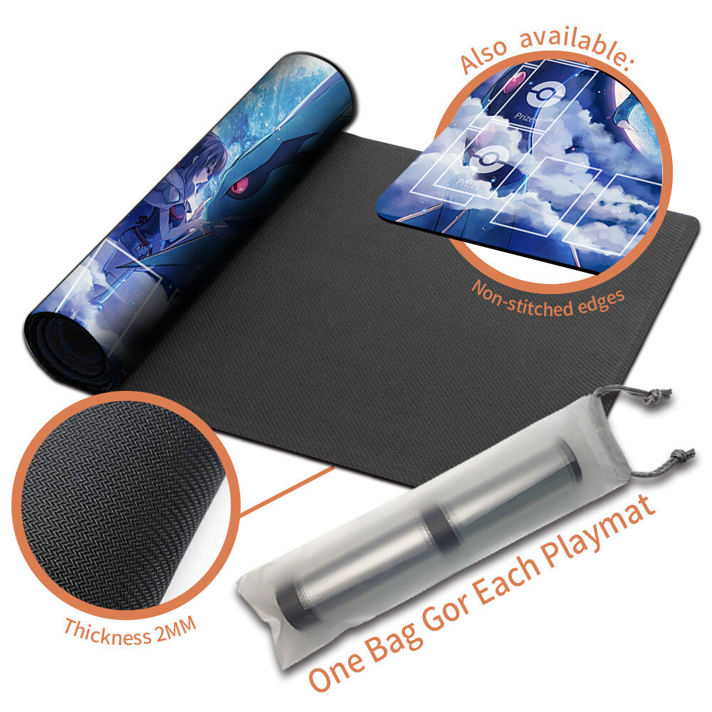 NEW Pokemon Rayquaza Playmat Stitched Edge with Card Zones Free Bag Rubber Game Playmat Stitched Edge of TCG