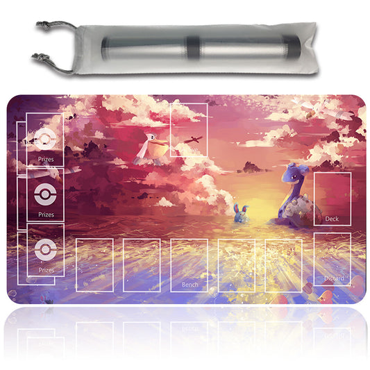 NEW Pokemon Playmat Stitched Edge with Card Zones Free Bag Rubber Playmat Stitched Edge Compatible Pokemon