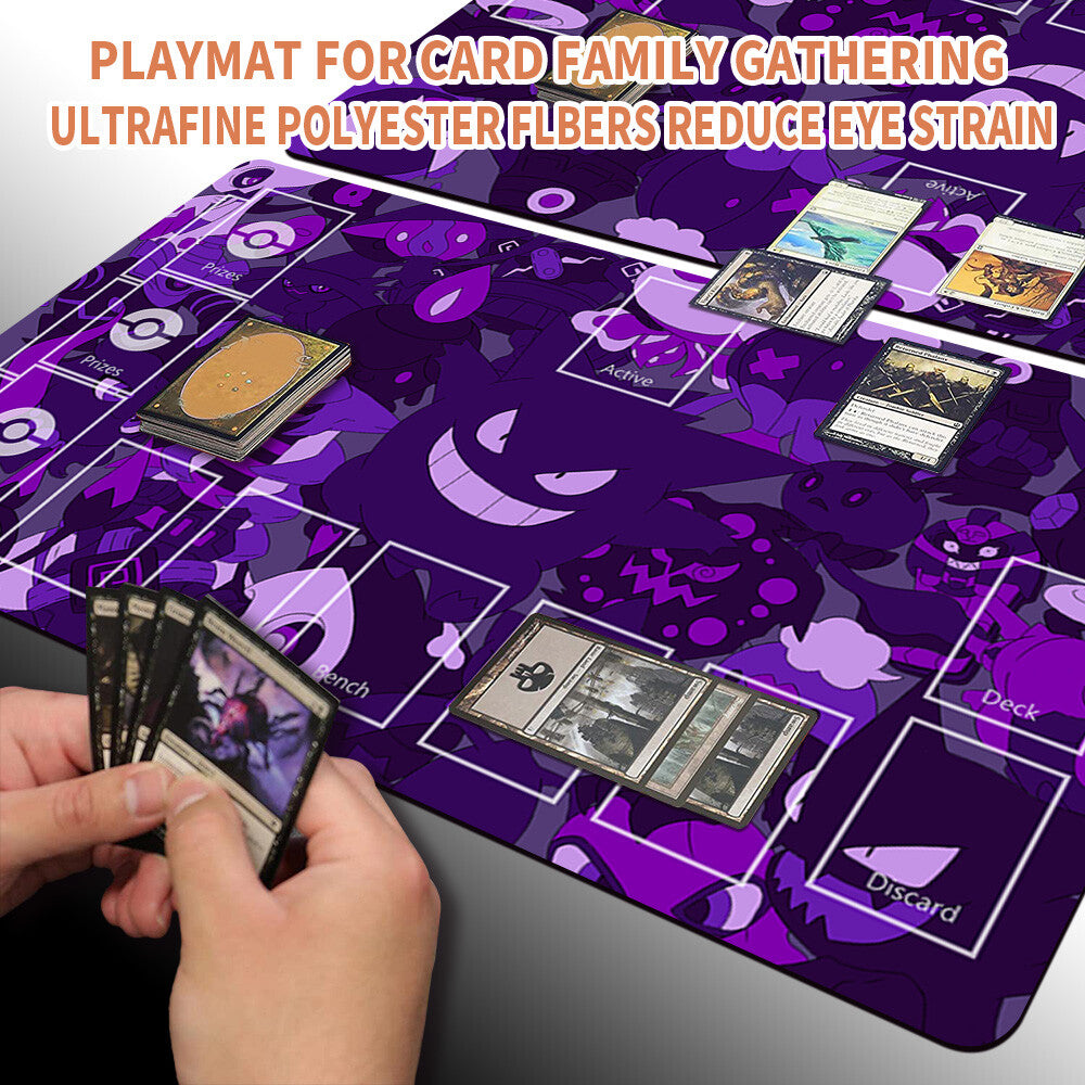 NEW Pokemon Gengar Playmat Stitched Edge with Card Zones Free Bag Rubber Game Playmat Stitched Edge of TCG