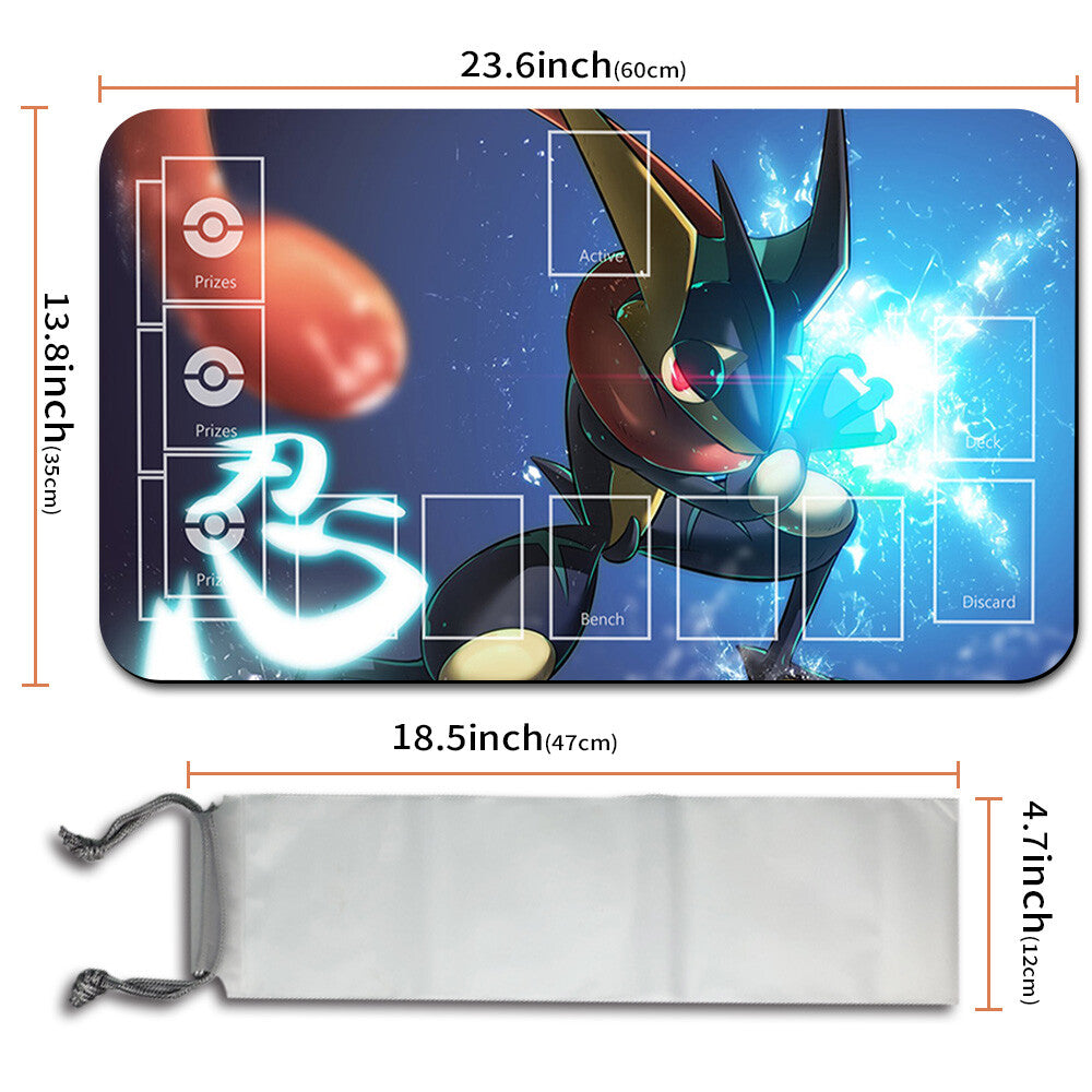 NEW Pokemon Greninja Playmat Stitched Edge with Card Zones Free Bag Rubber Game Playmat Stitched Edge of TCG