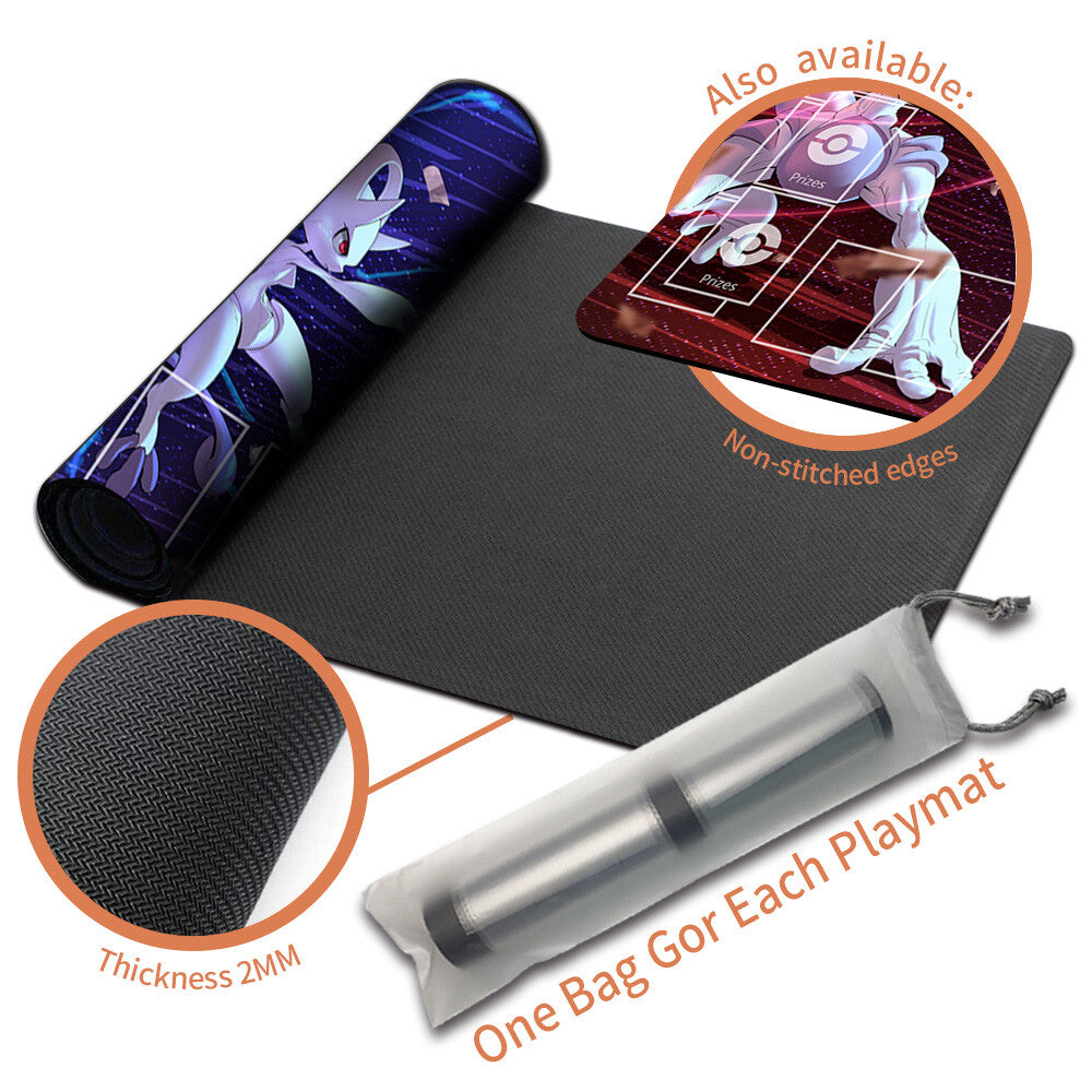 NEW Pokemon Playmat Stitched Edge with Card Zones Free Bag Rubber Playmat Stitched Edge Compatible Pokemon