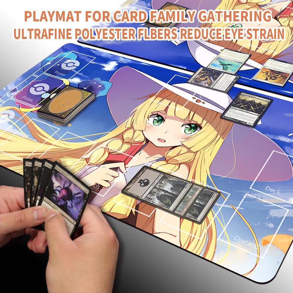 NEW Pokemon Playmat Stitched Edge with Card Zones Free Bag Rubber Playmat Stitched Edge Compatible Pokemon