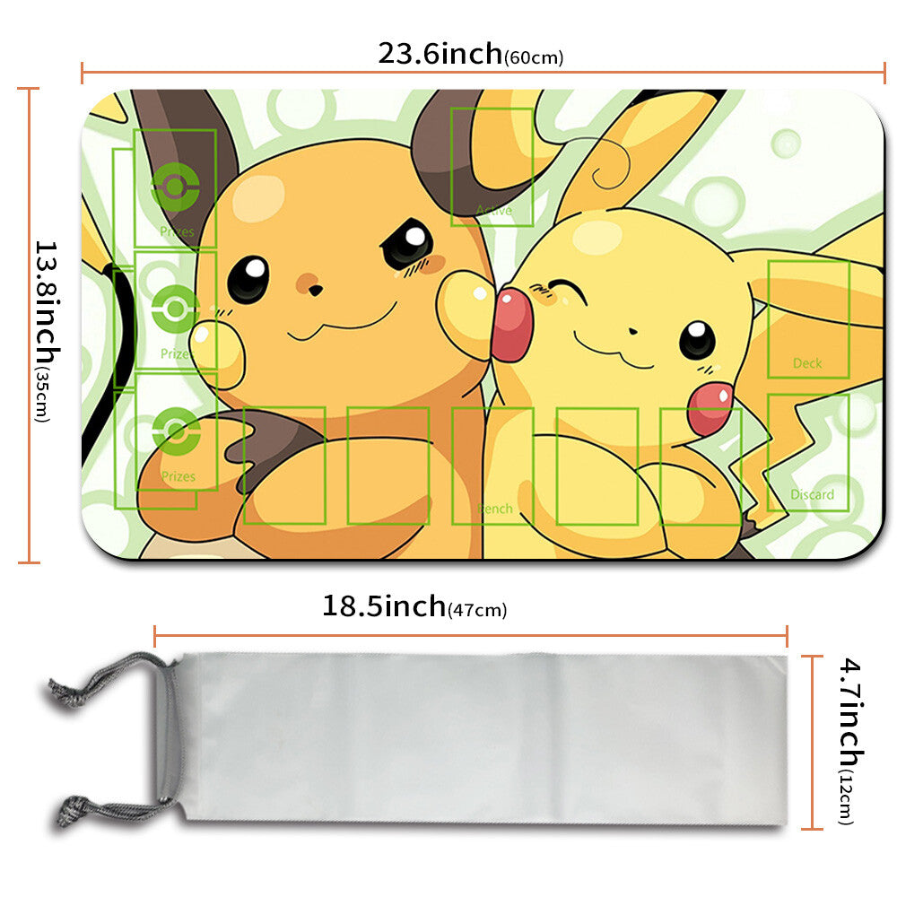 NEW Pokemon Pikachu Playmat Stitched Edge with Card Zones Free Bag Rubber Game Playmat Stitched Edge of TCG