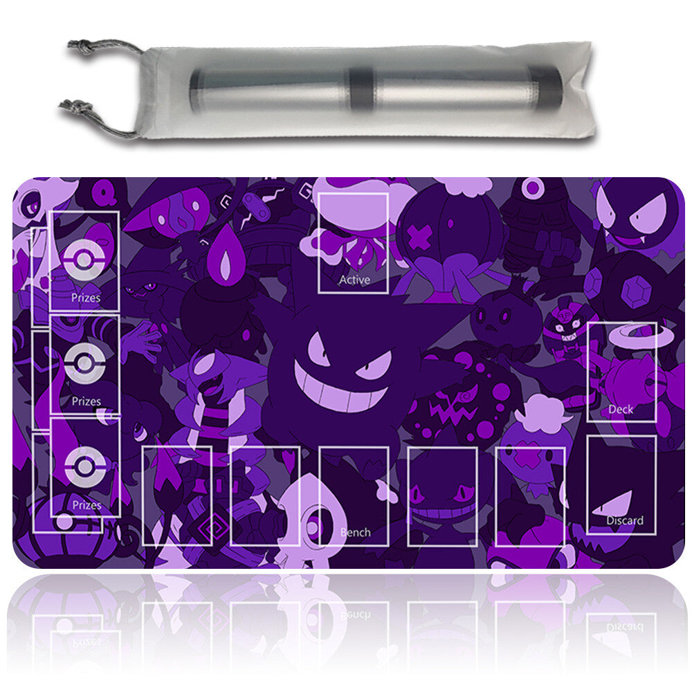 NEW Pokemon Gengar Playmat Stitched Edge with Card Zones Free Bag Rubber Game Playmat Stitched Edge of TCG