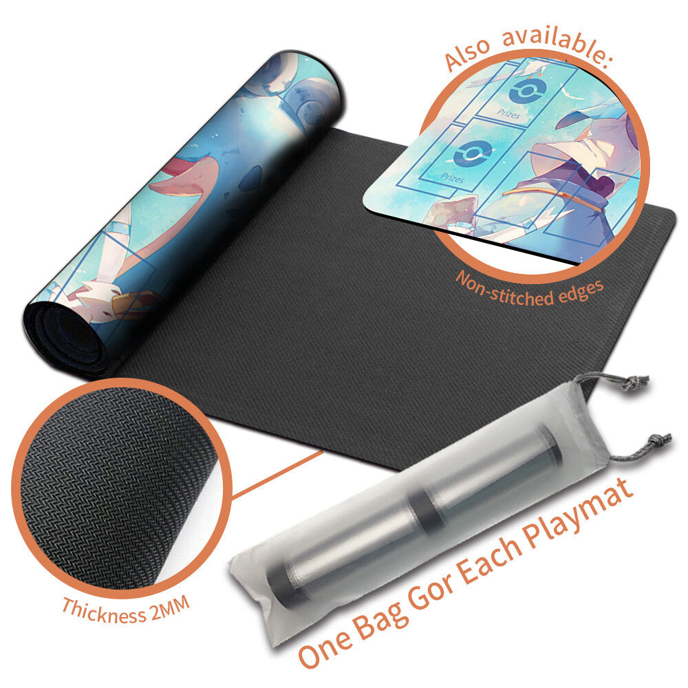 NEW Pokemon Playmat Stitched Edge with Card Zones Free Bag Rubber Playmat Stitched Edge Compatible Pokemon