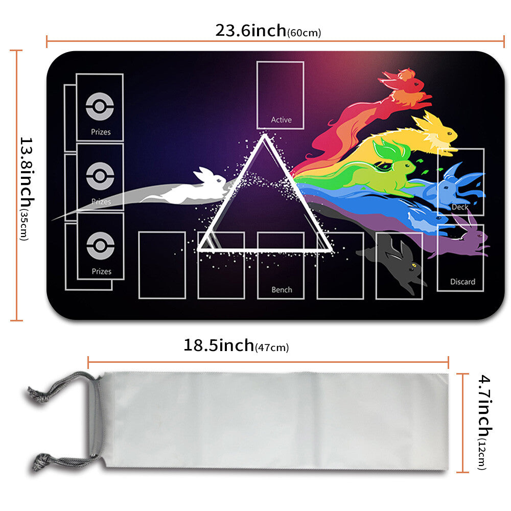 NEW Pokemon Eevee Playmat Stitched Edge with Card Zones Free Bag Rubber Game Playmat Stitched Edge of TCG