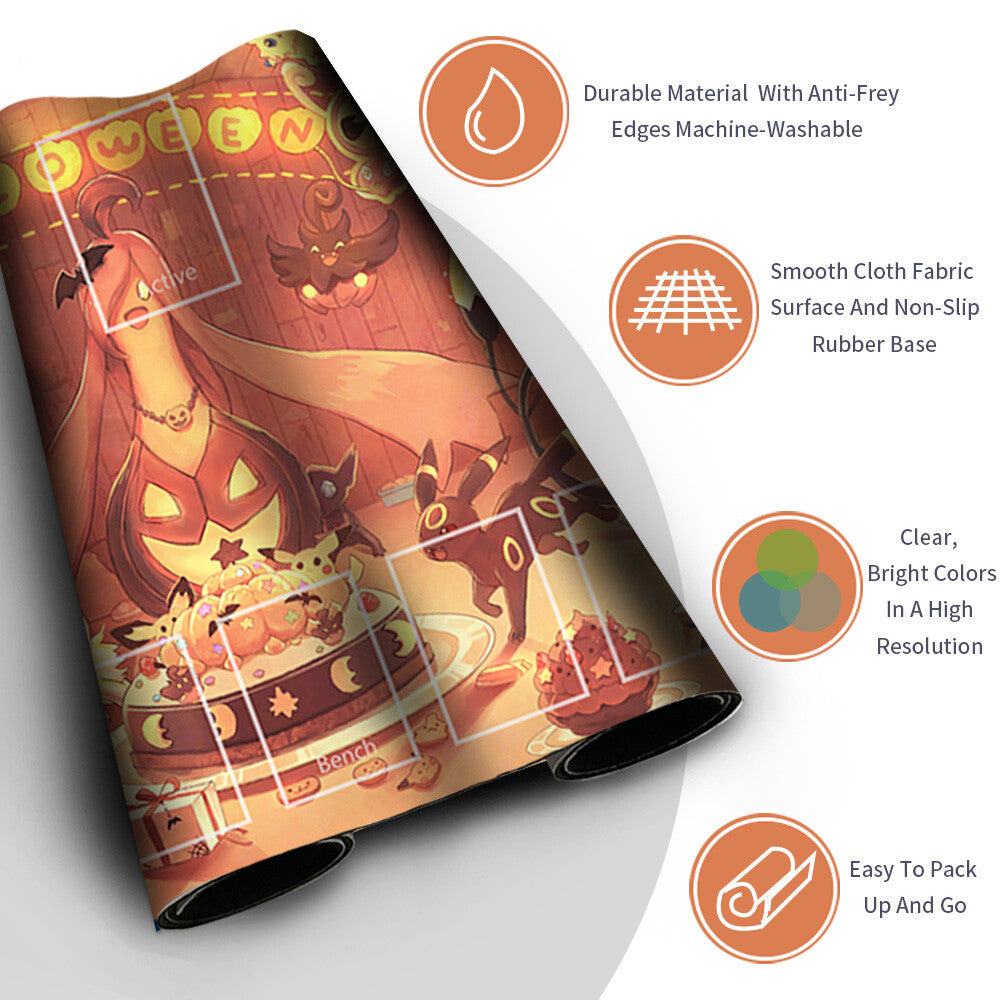 NEW Pokemon Playmat Stitched Edge with Card Zones Free Bag Rubber Playmat Stitched Edge Compatible Pokemon