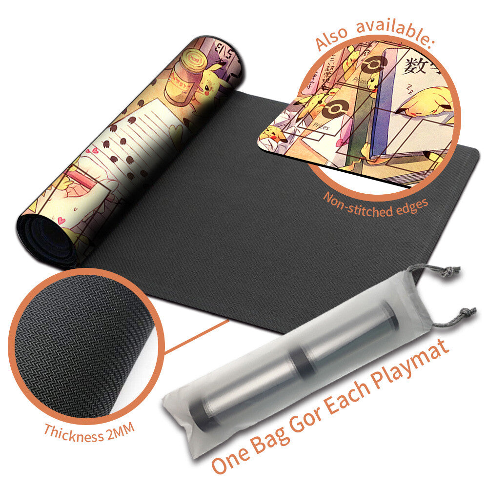 Pokemon Pikachu Playmat Stitched Edge With Zones + Free Bag Games Playmat Stitched Edge of MTG TCG CCG