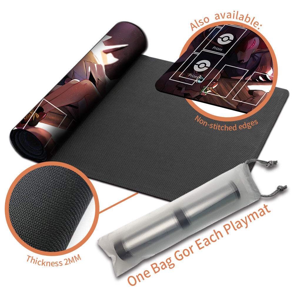 NEW Pokemon Playmat Stitched Edge with Card Zones Free Bag Rubber Playmat Stitched Edge Compatible Pokemon