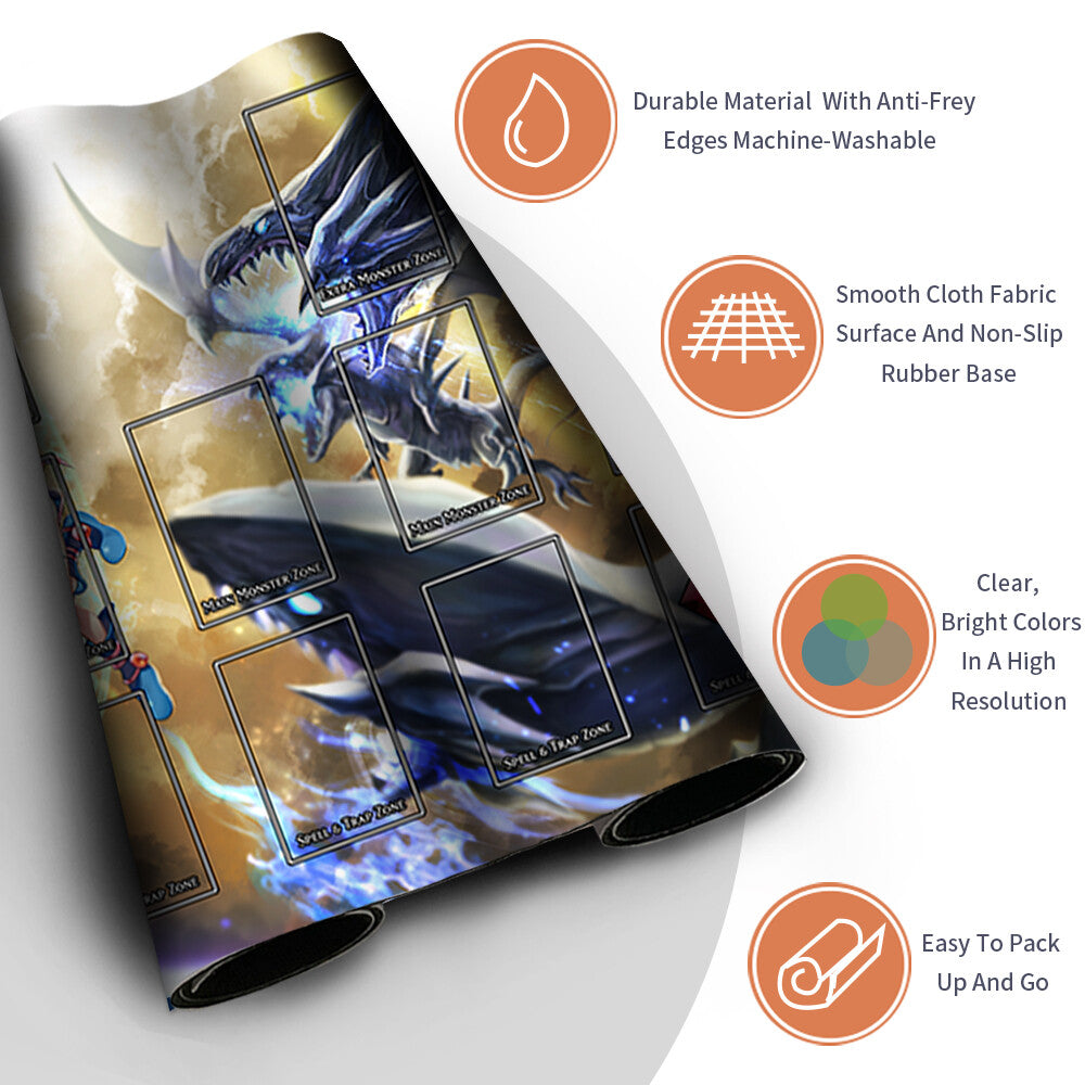 Yugioh Playmat Stitched Edge With Card Zones Yugioh Mouse pad Playmat Stitched Edge of Yugioh TCG