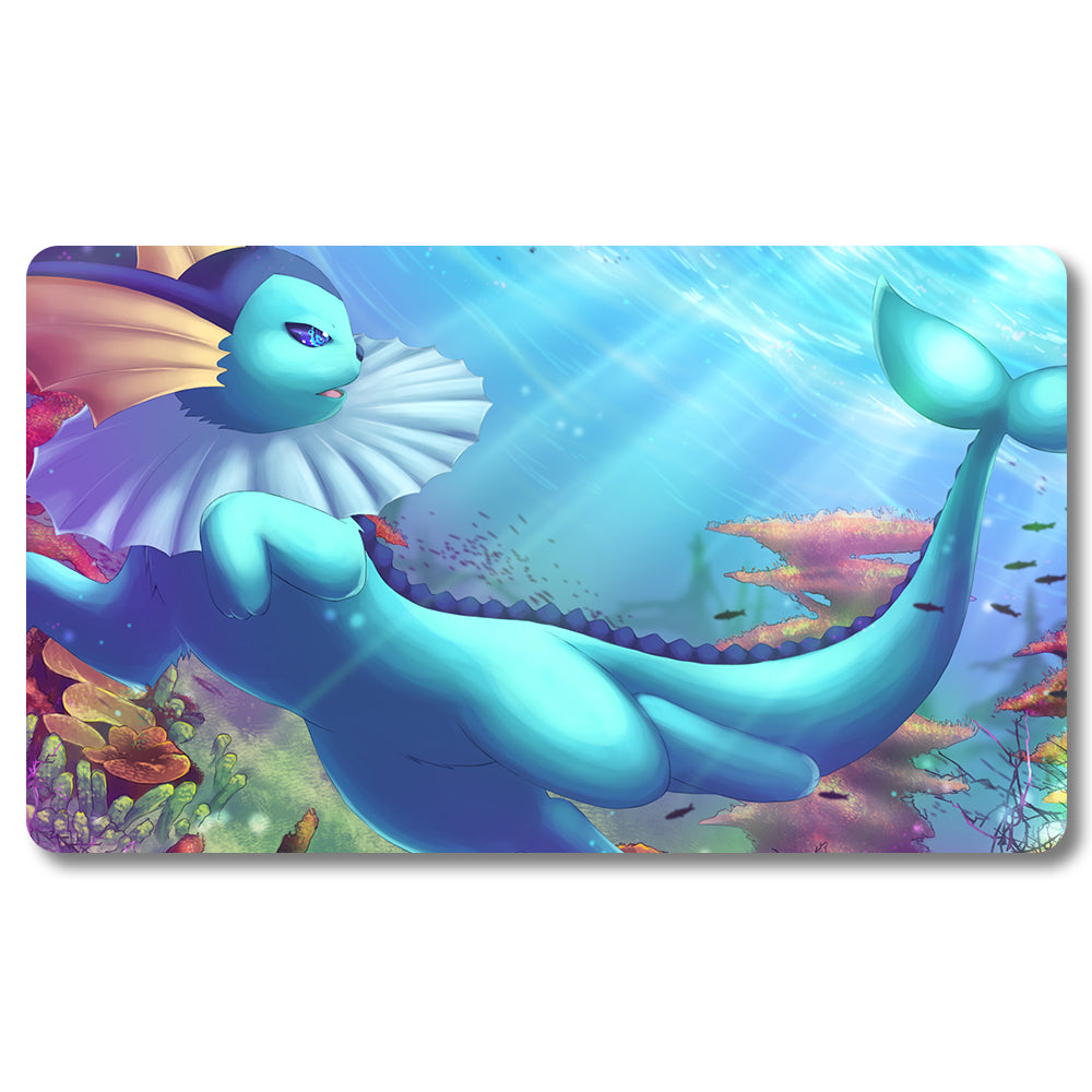 PTCG Vaporeon Playmat - Pokemon Size 23.6X13.7in Play mats Compatible for TCG MTG RPG CCG Trading Card Game