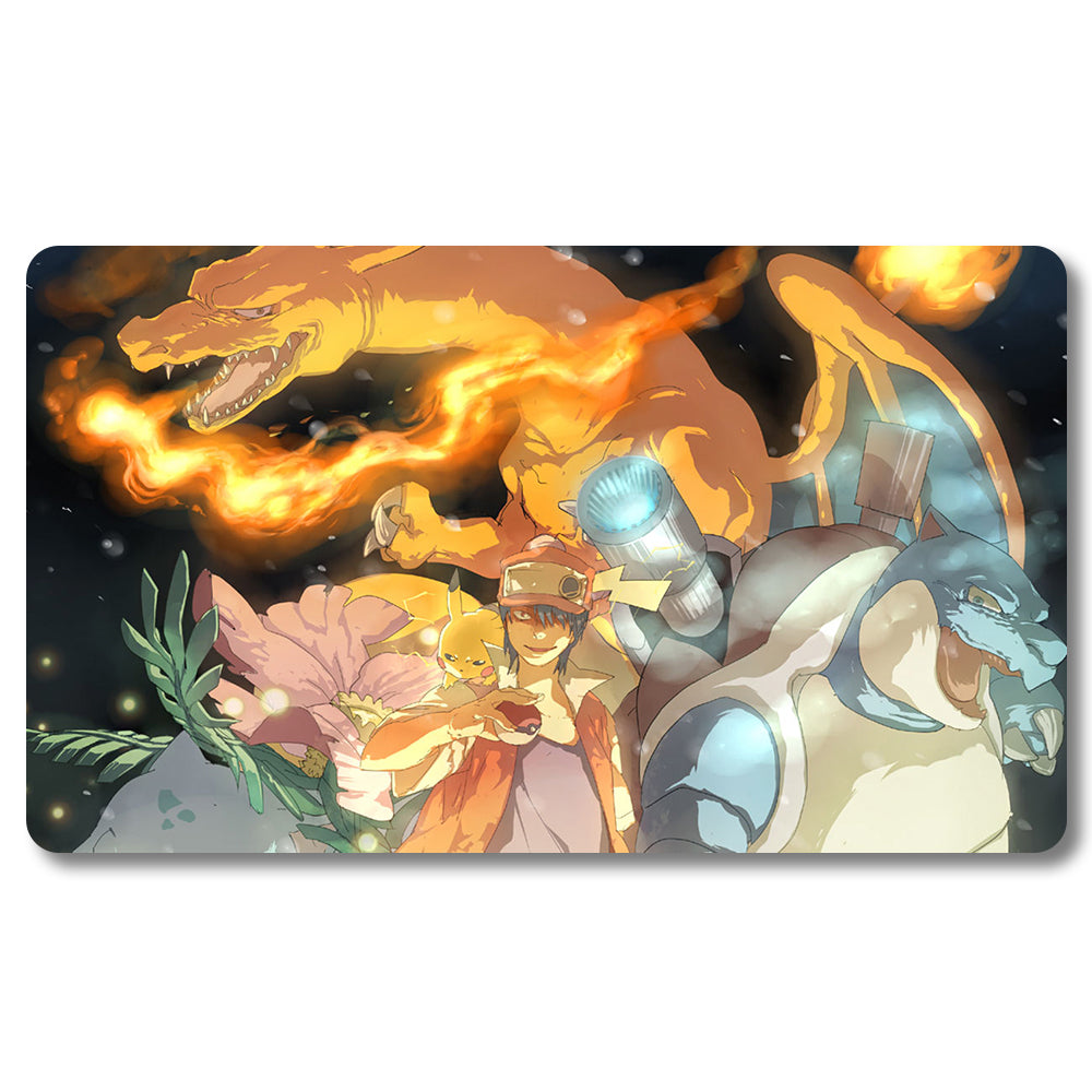 PTCG Charizard Playmat - Pokemon Size 23.6X13.7in Play mats Compatible for TCG MTG RPG CCG Trading Card Game