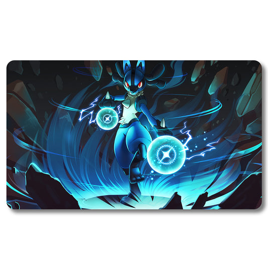 Board Game Lucario Playmat - Pokemon Size 23.6X13.7in Play mats Compatible for TCG MTG RPG CCG Trading Card Game