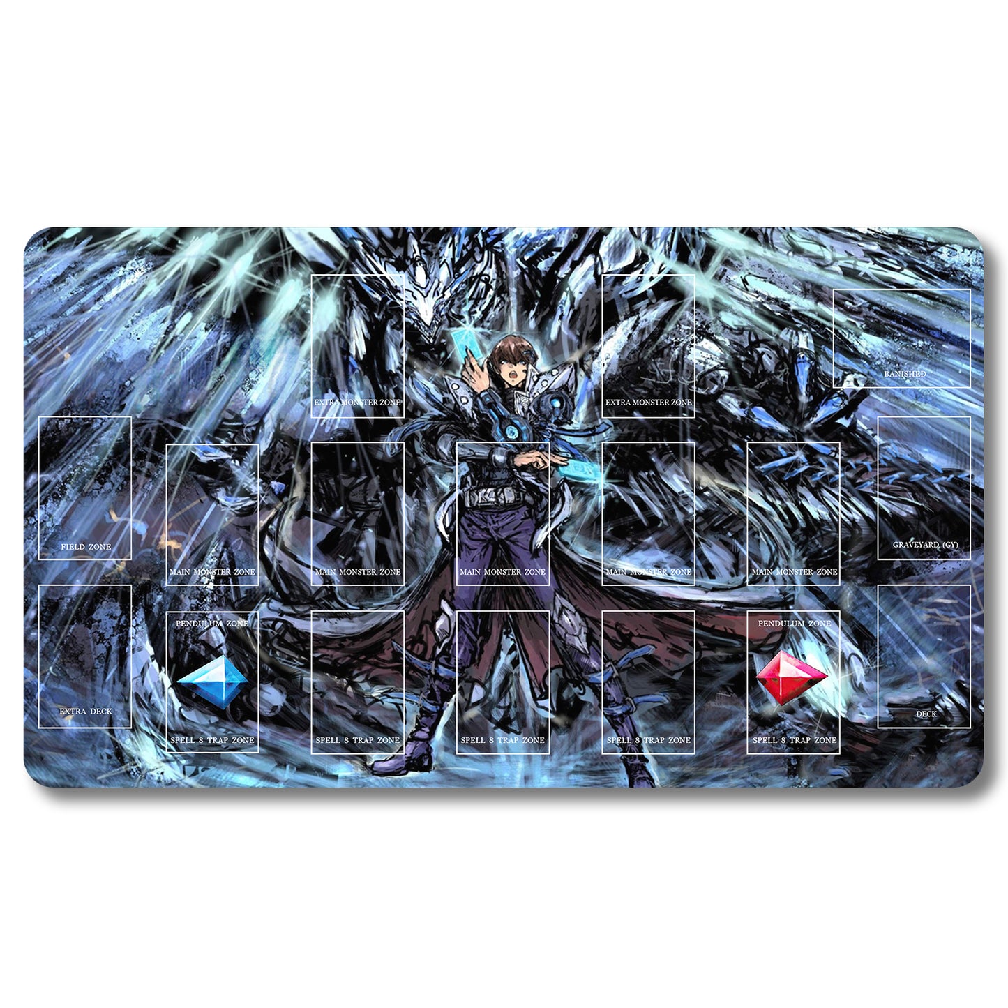 Board Game Seto Kaiba Playmat - Yugioh Size 23.6X13.7in Play mats Compatible for TCG OCG CCG Trading Card Game