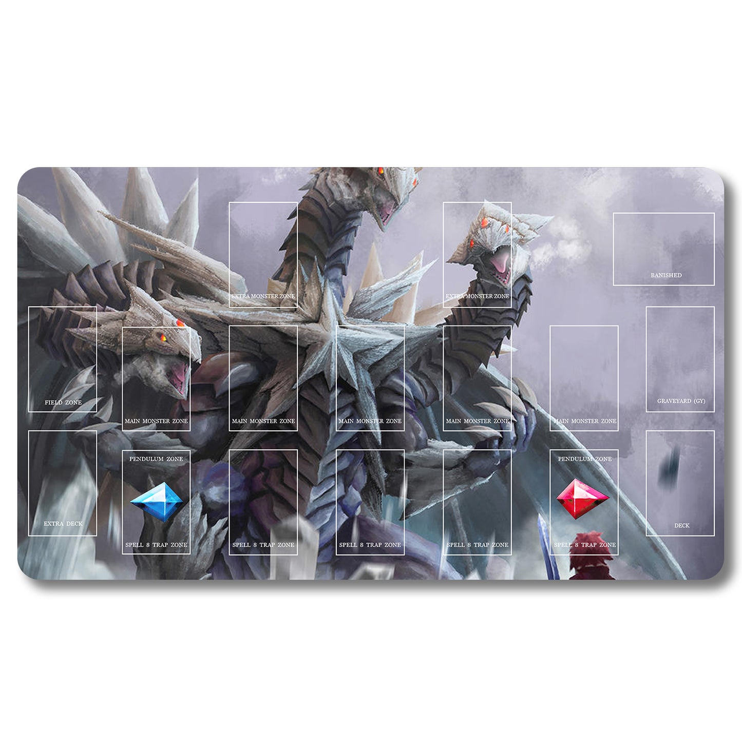 YUGIOH Trishula, Dragon of the Ice Barrier Playmat - Yugioh Size 23.6X13.7in Play mats Compatible for TCG OCG CCG Trading Card Game