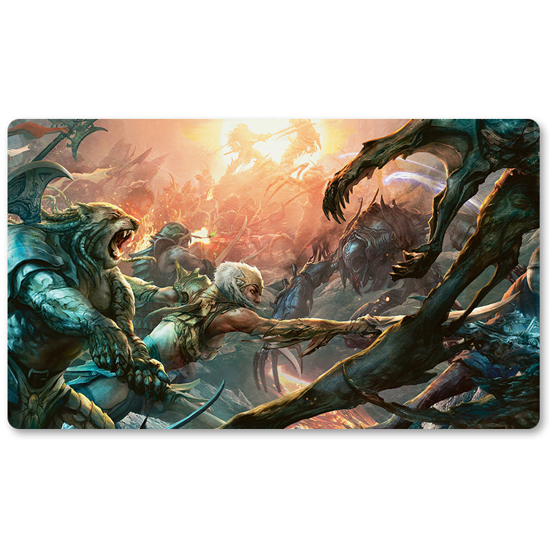 Board Game Peripheral- Mirrodin Besieged Battle Scene  -MTG Playmat Size 23.6X13.7in Play mats Compatible for TCG RPG CCG Trading Card Game