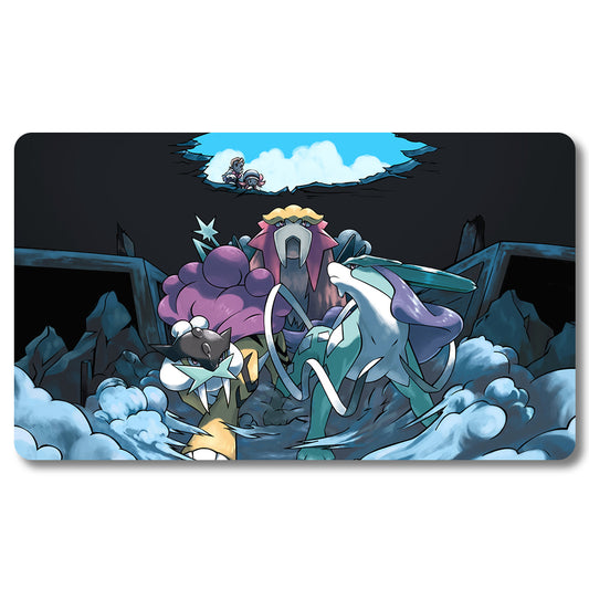 Board Game Suicune Playmat - Pokemon Size 23.6X13.7in Play mats Compatible for TCG MTG RPG CCG Trading Card Game