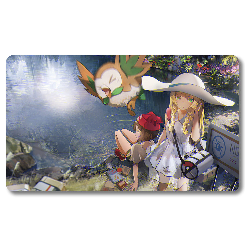 PTCG Rowlet Lillie Playmat - Pokemon Size 23.6X13.7in Play mats Compatible for TCG MTG RPG CCG Trading Card Game