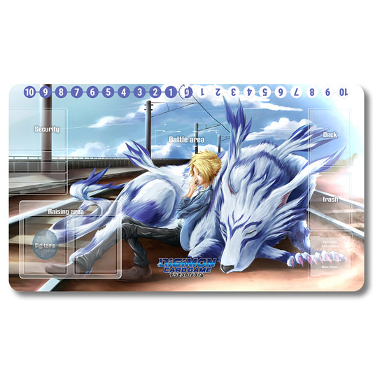 Digimon Garurumon Playmat - Digimon Size 23.6X13.7in Play mats Compatible for TCG DTCG CCG Trading Card Game