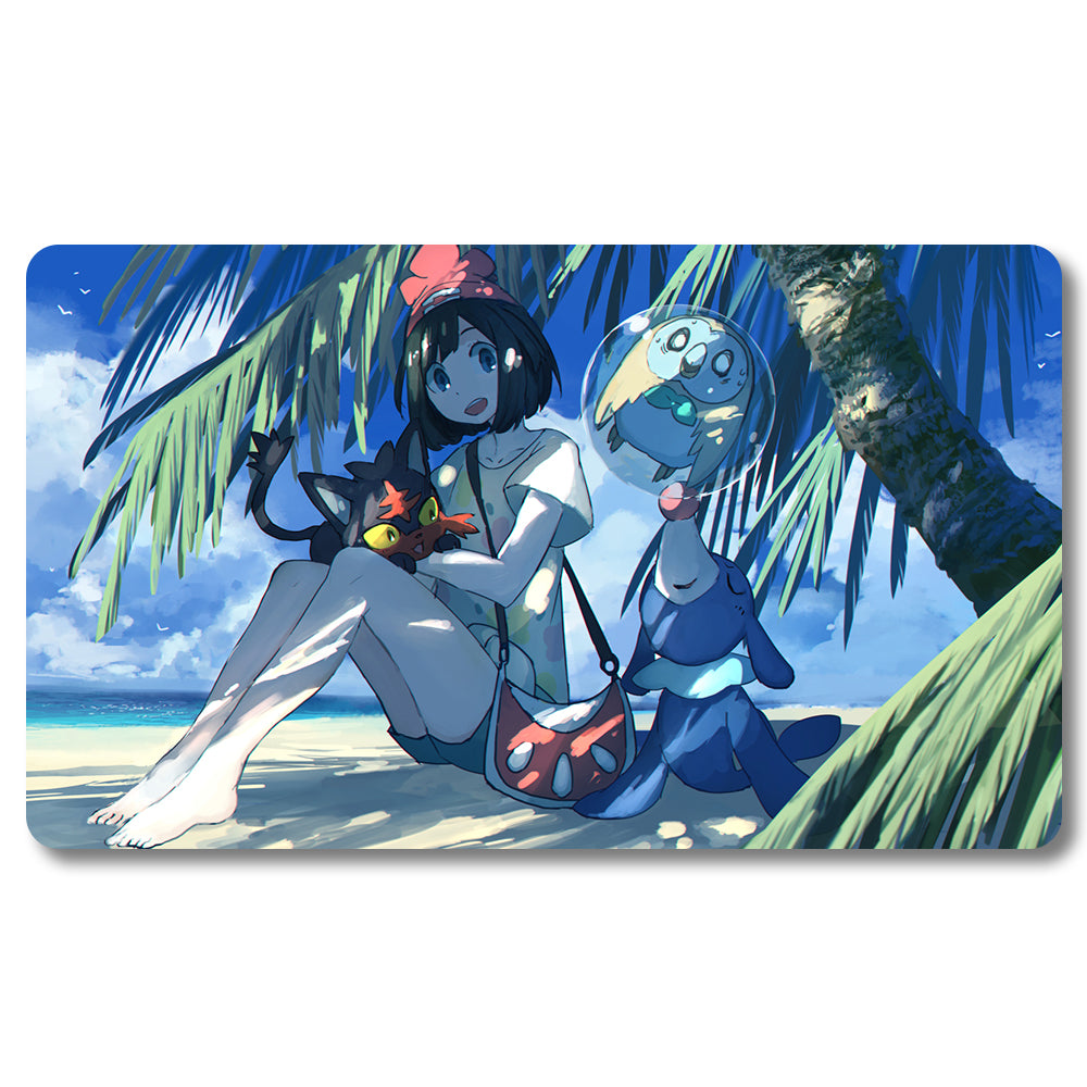 PTCG Rowlet popplio Playmat - Pokemon Size 23.6X13.7in Play mats Compatible for TCG MTG RPG CCG Trading Card Game