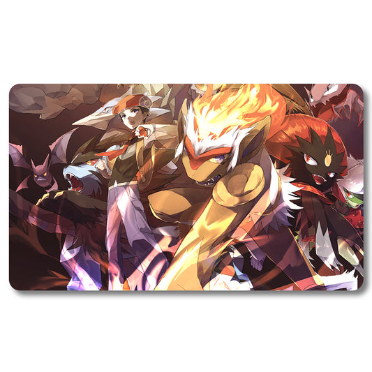 PTCG Entei Playmat - Pokemon Size 23.6X13.7in Play mats Compatible for TCG MTG RPG CCG Trading Card Game