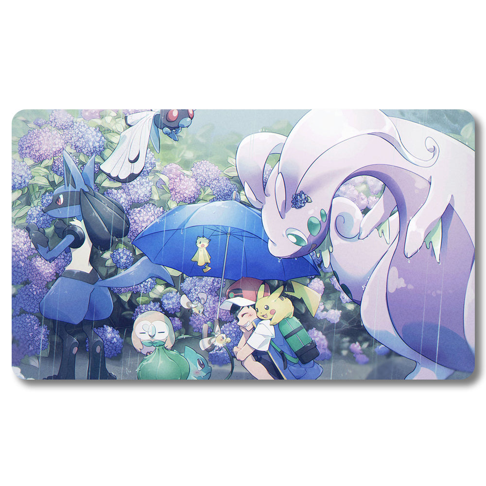 PTCG Ash Katchum Playmat - Pokemon Size 23.6X13.7in Play mats Compatible for TCG MTG RPG CCG Trading Card Game